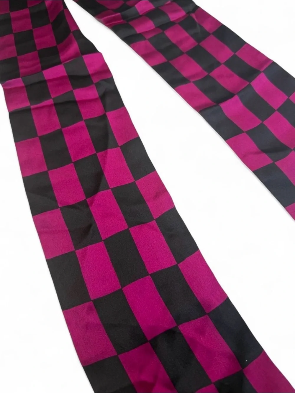 Checkerboard Skinny Scarf in Black and Deep Magenta silk